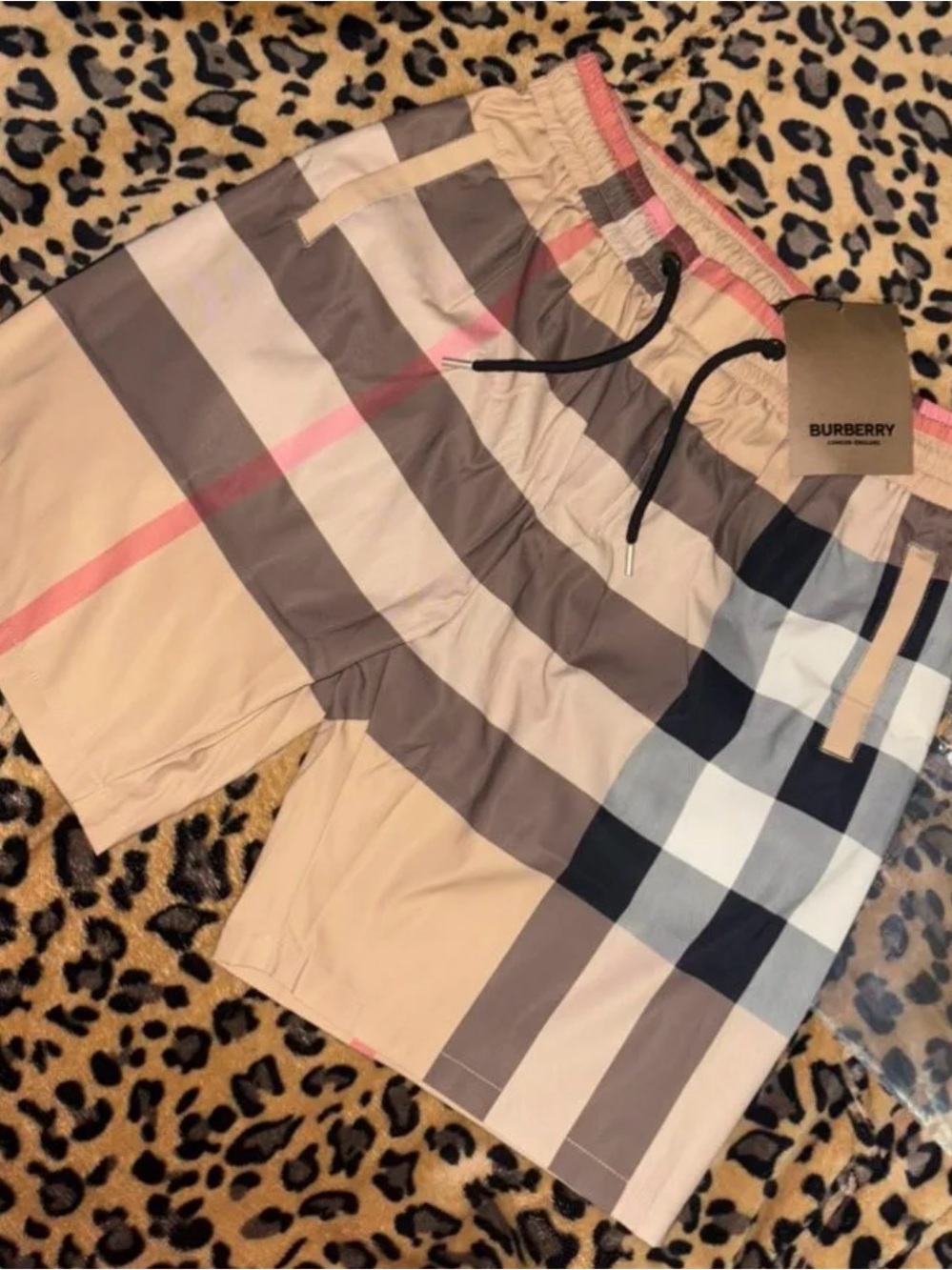Burberry Beige, Black & Pink Check Men’s Swimming Trunks